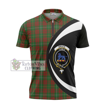 Bruce Hunting Tartan Zipper Polo Shirt with Family Crest Circle Style