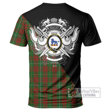 Bruce Hunting Tartan T-Shirt with Family Crest and Military Logo Style