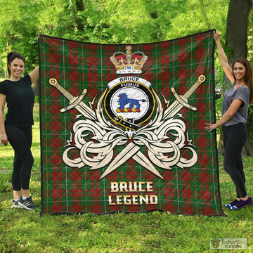 Bruce Hunting Tartan Quilt with Clan Crest and the Golden Sword of Courageous Legacy