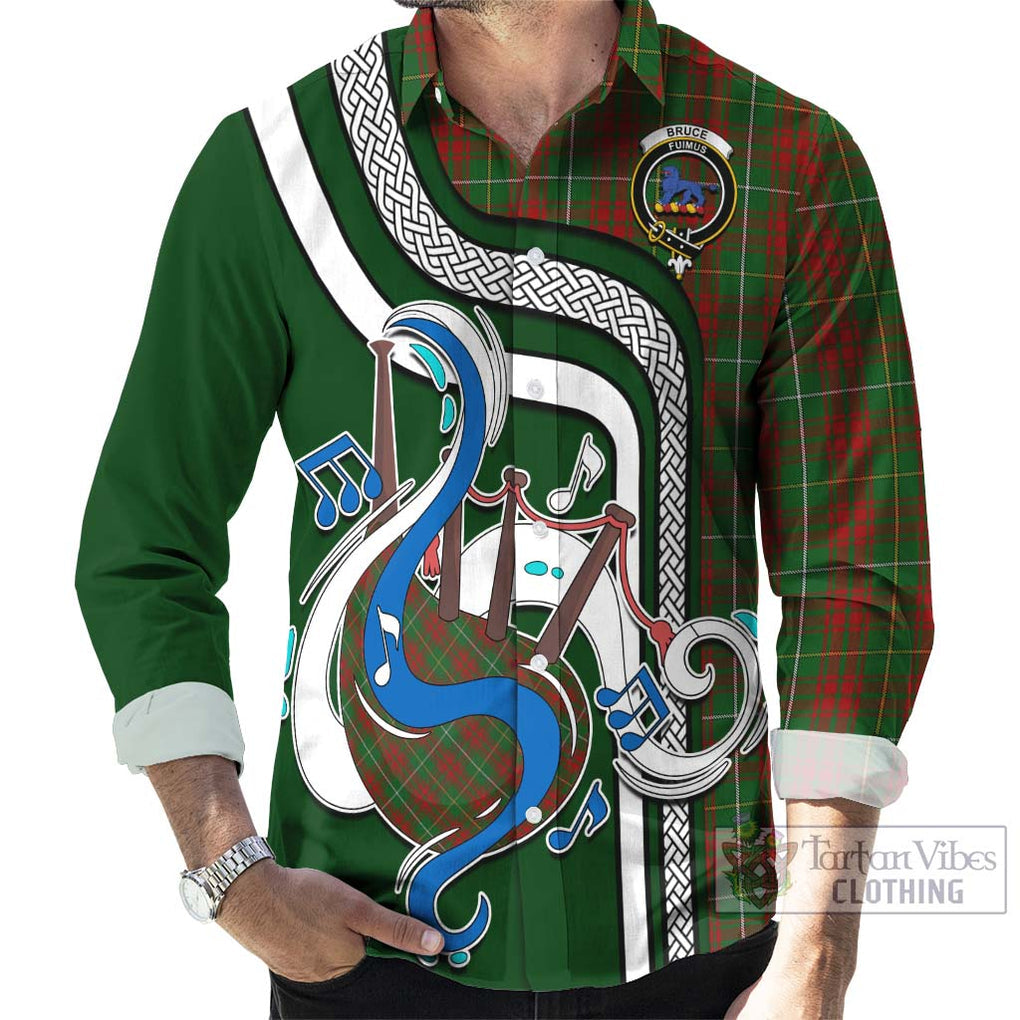 Bruce Hunting Tartan Long Sleeve Button Shirt with Epic Bagpipe Style - Tartanvibesclothing Shop