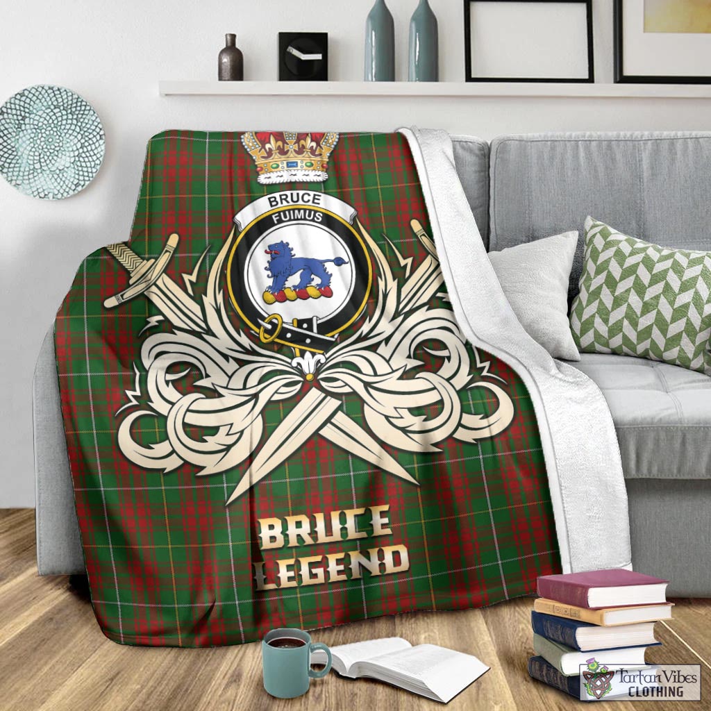 Tartan Vibes Clothing Bruce Hunting Tartan Blanket with Clan Crest and the Golden Sword of Courageous Legacy