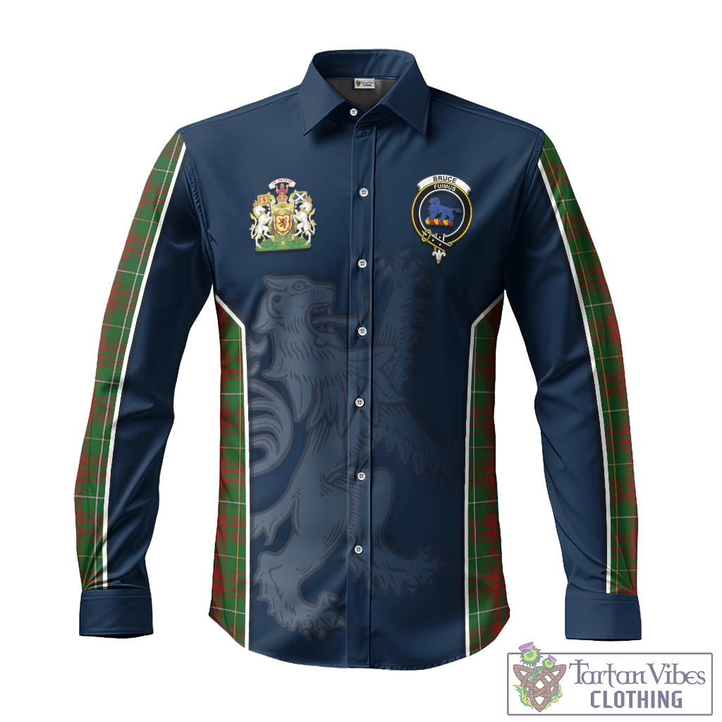 Tartan Vibes Clothing Bruce Hunting Tartan Long Sleeve Button Up Shirt with Family Crest and Lion Rampant Vibes Sport Style