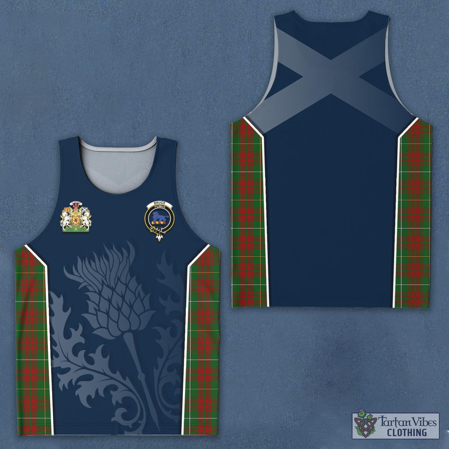 Tartan Vibes Clothing Bruce Hunting Tartan Men's Tanks Top with Family Crest and Scottish Thistle Vibes Sport Style