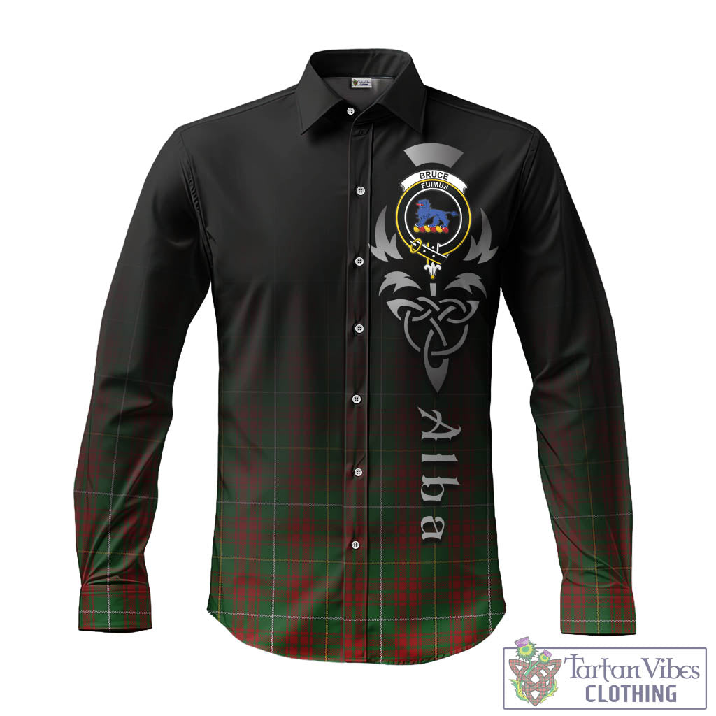 Tartan Vibes Clothing Bruce Hunting Tartan Long Sleeve Button Up Featuring Alba Gu Brath Family Crest Celtic Inspired