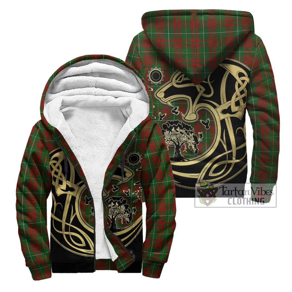 Bruce Hunting Tartan Sherpa Hoodie with Family Crest Celtic Wolf Style Unisex - Tartan Vibes Clothing