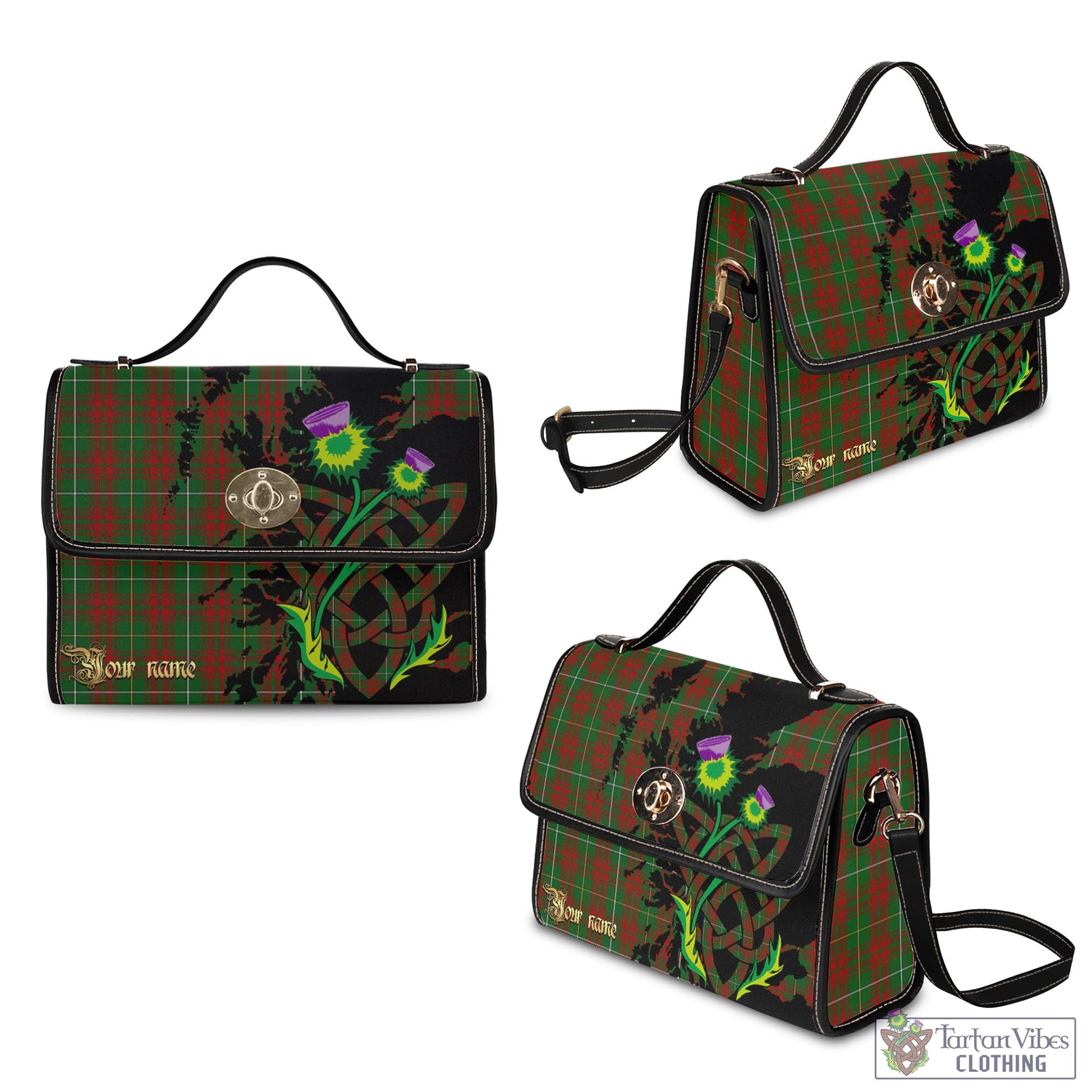 Tartan Vibes Clothing Bruce Hunting Tartan Waterproof Canvas Bag with Scotland Map and Thistle Celtic Accents