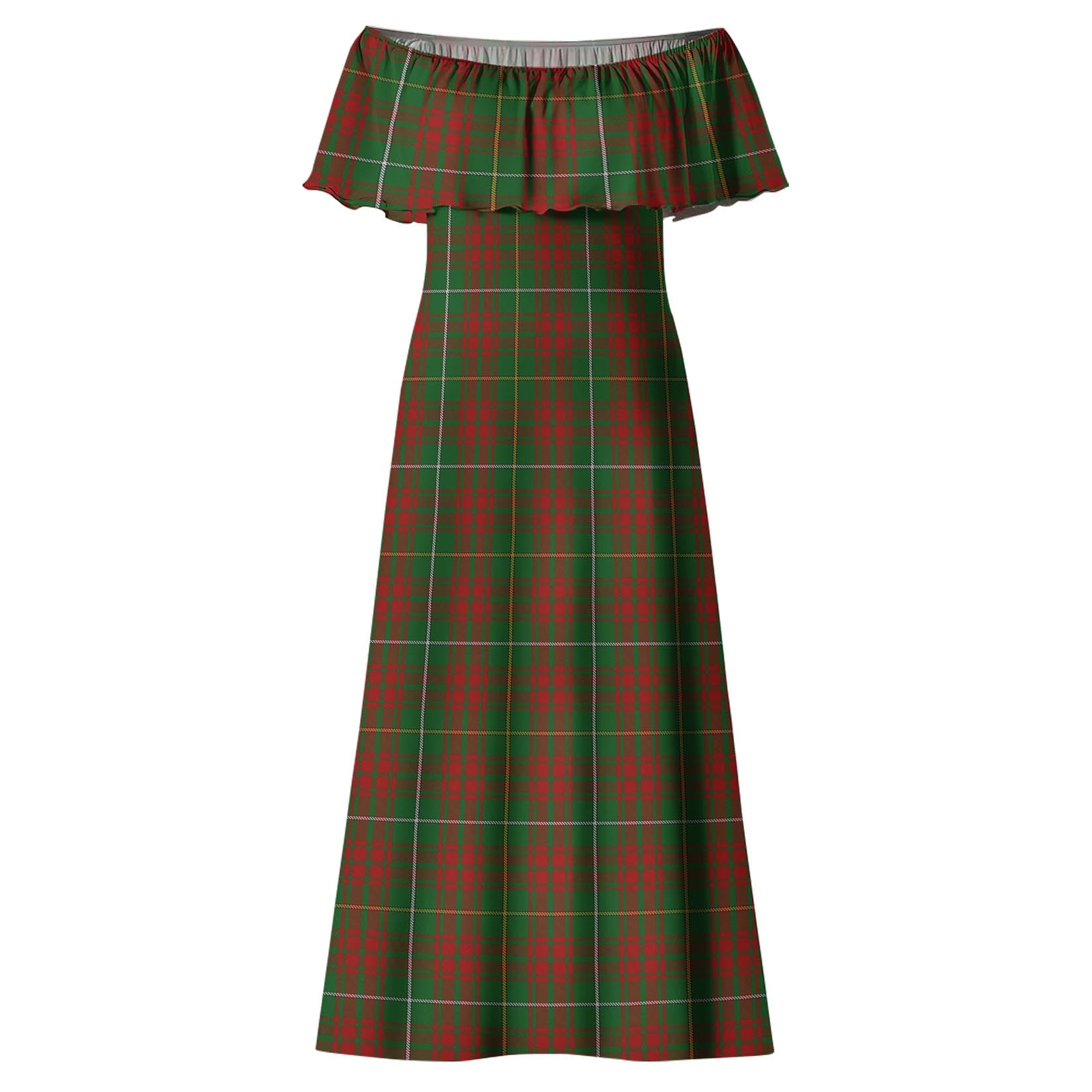 Bruce Hunting Tartan Off Shoulder Long Dress - Tartanvibesclothing