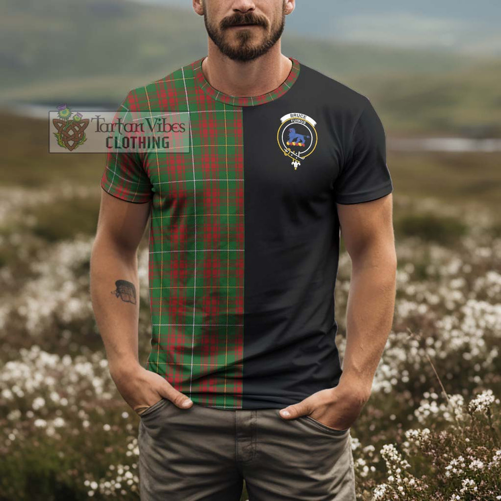 Bruce Hunting Tartan T-Shirt with Family Crest and Half Of Me Style - Tartanvibesclothing Shop