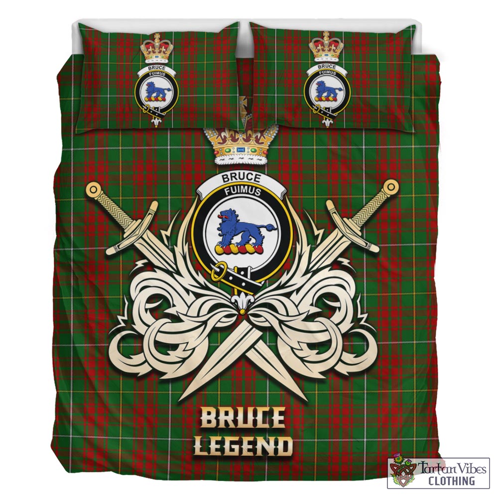 Tartan Vibes Clothing Bruce Hunting Tartan Bedding Set with Clan Crest and the Golden Sword of Courageous Legacy