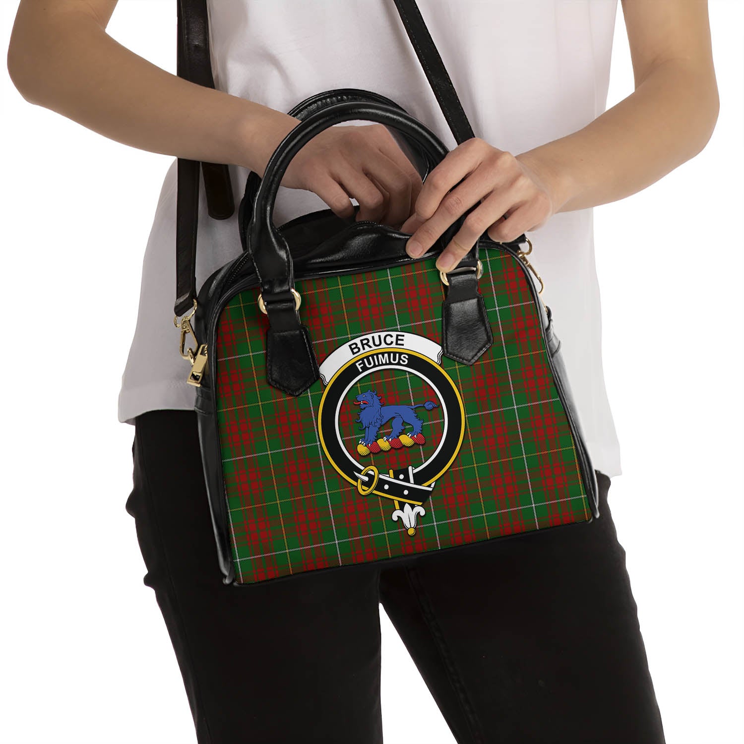 Bruce Hunting Tartan Shoulder Handbags with Family Crest - Tartanvibesclothing