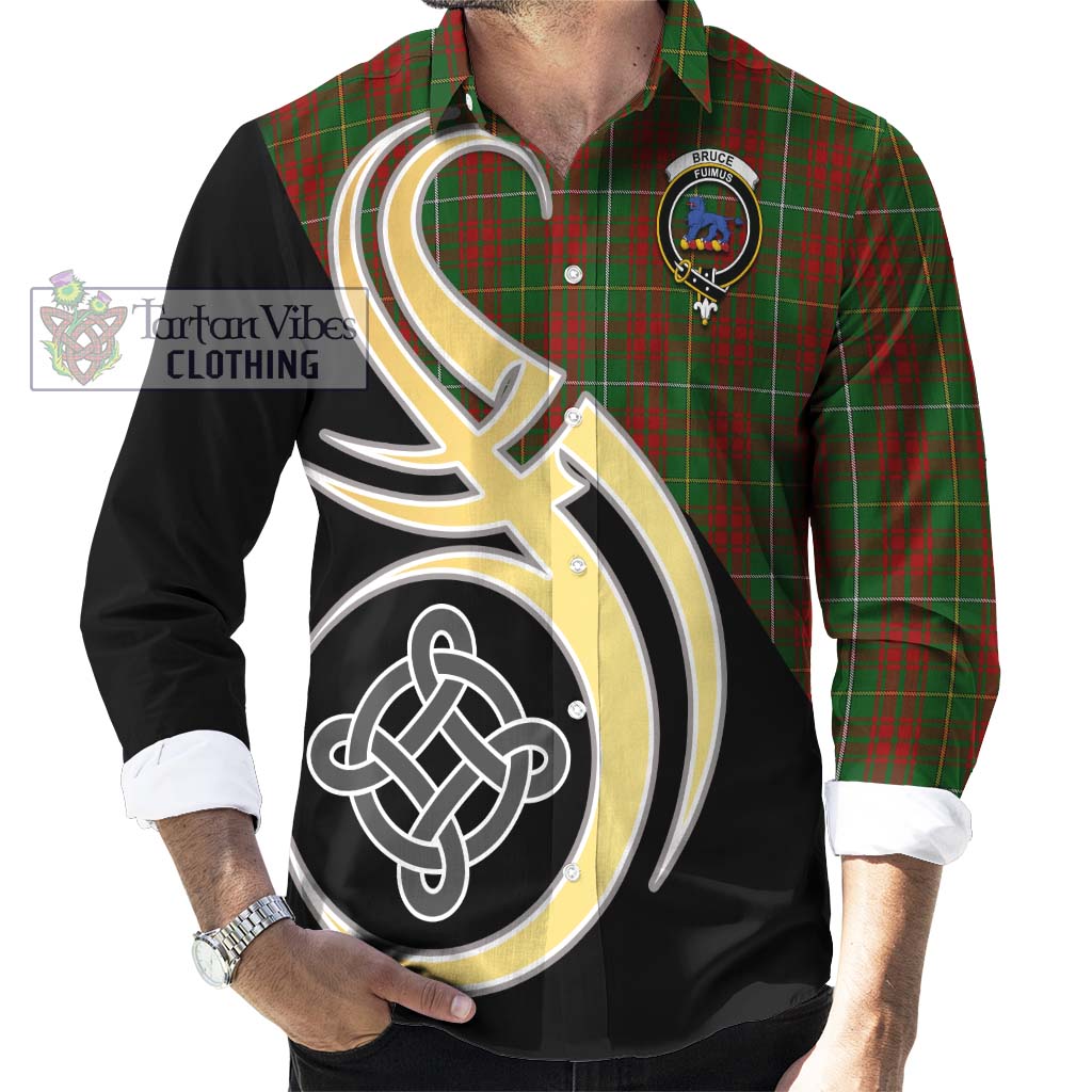 Bruce Hunting Tartan Long Sleeve Button Shirt with Family Crest and Celtic Symbol Style - Tartan Vibes Clothing