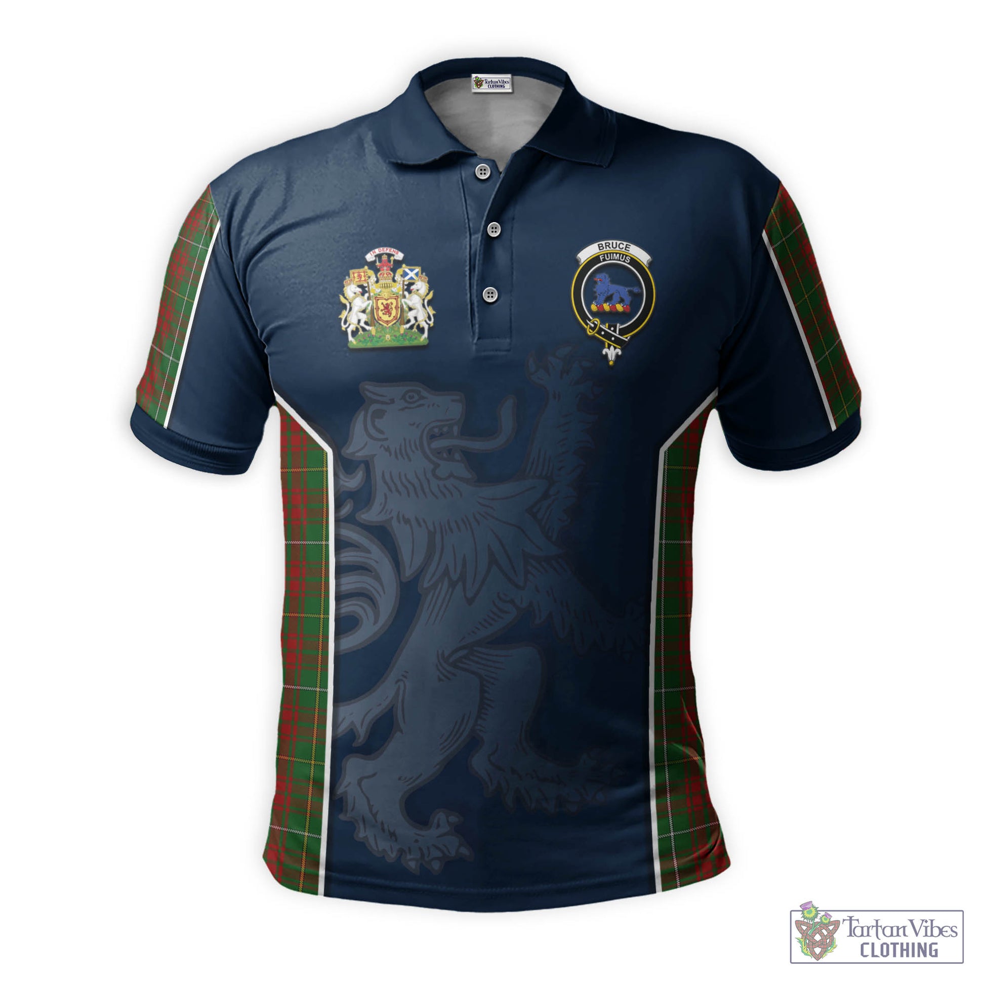 Tartan Vibes Clothing Bruce Hunting Tartan Men's Polo Shirt with Family Crest and Lion Rampant Vibes Sport Style