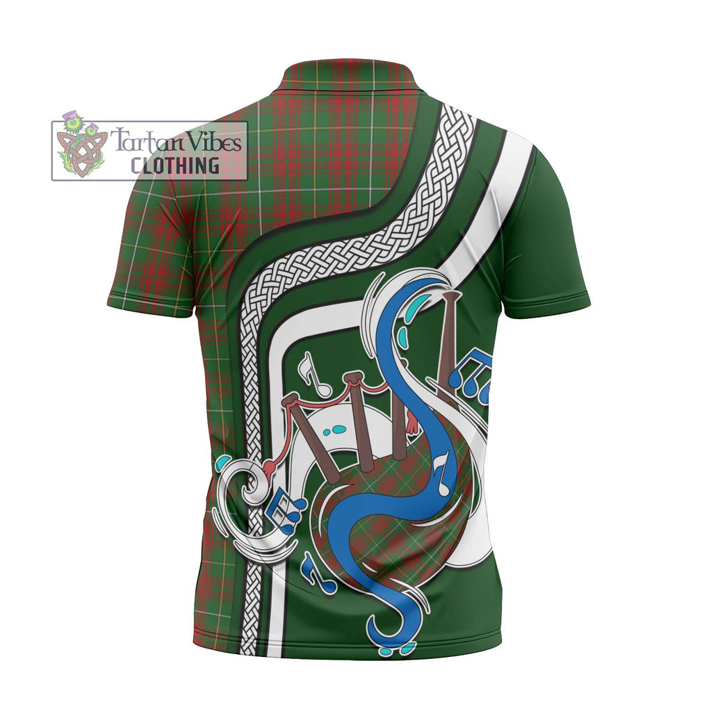 Bruce Hunting Tartan Zipper Polo Shirt with Epic Bagpipe Style - Tartanvibesclothing Shop