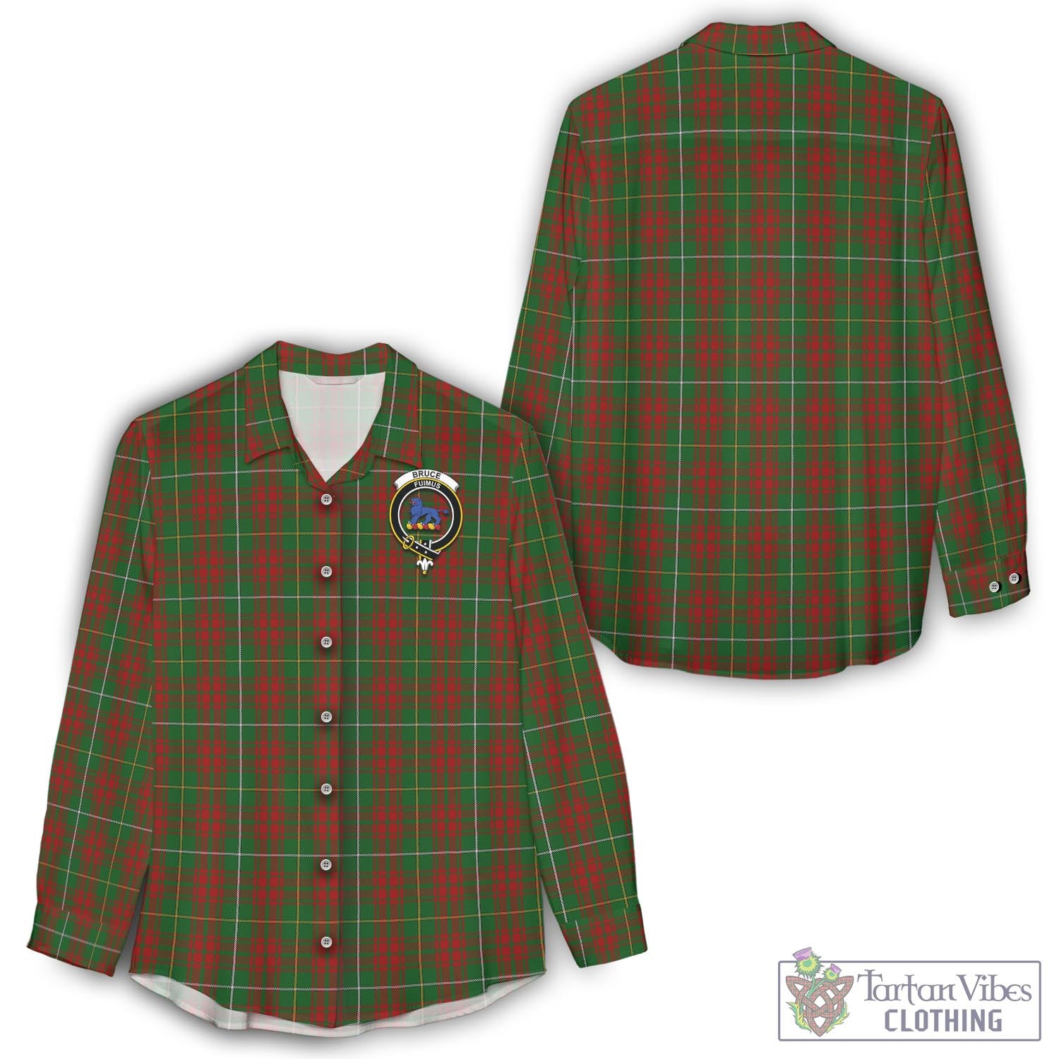 Tartan Vibes Clothing Bruce Hunting Tartan Womens Casual Shirt with Family Crest