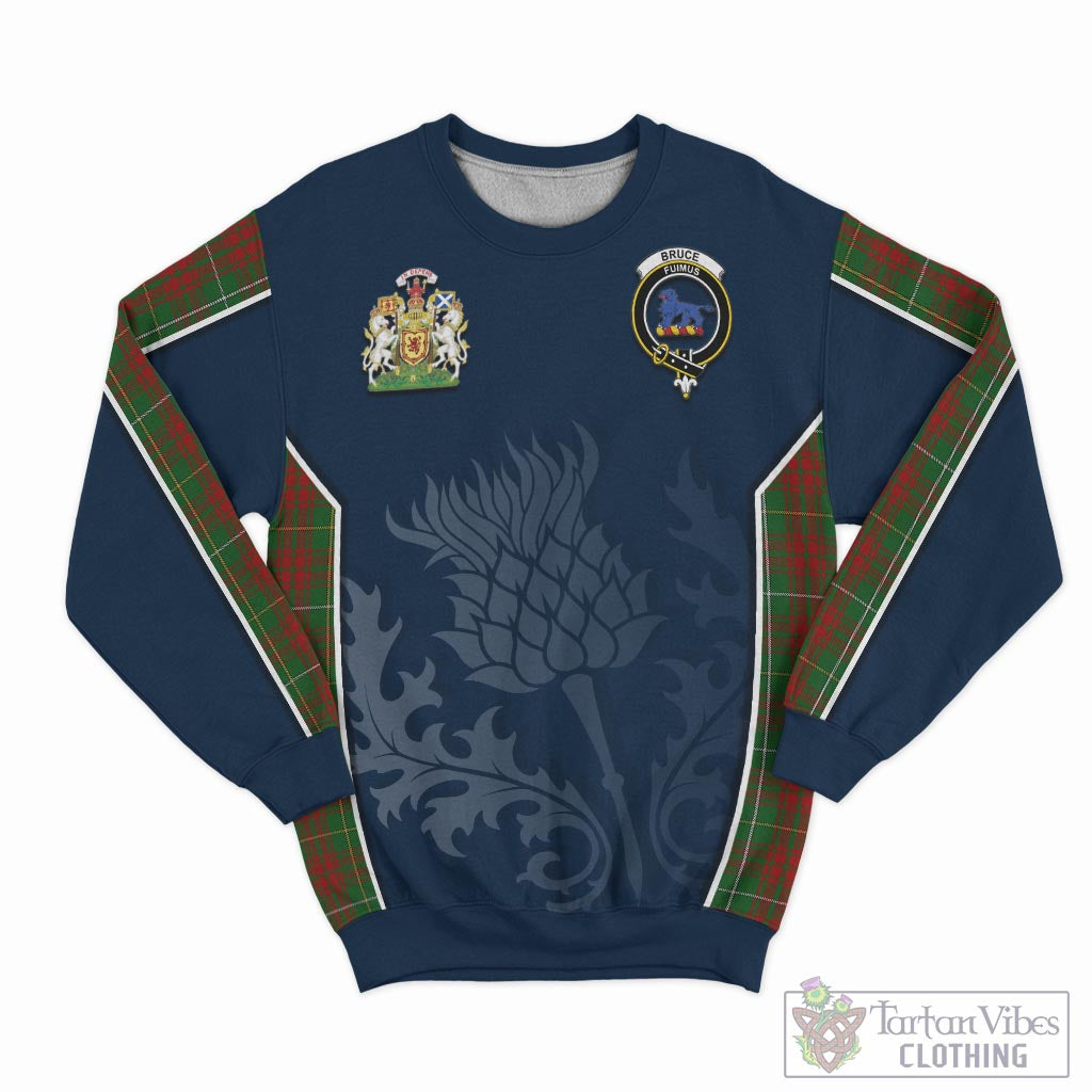 Tartan Vibes Clothing Bruce Hunting Tartan Sweatshirt with Family Crest and Scottish Thistle Vibes Sport Style