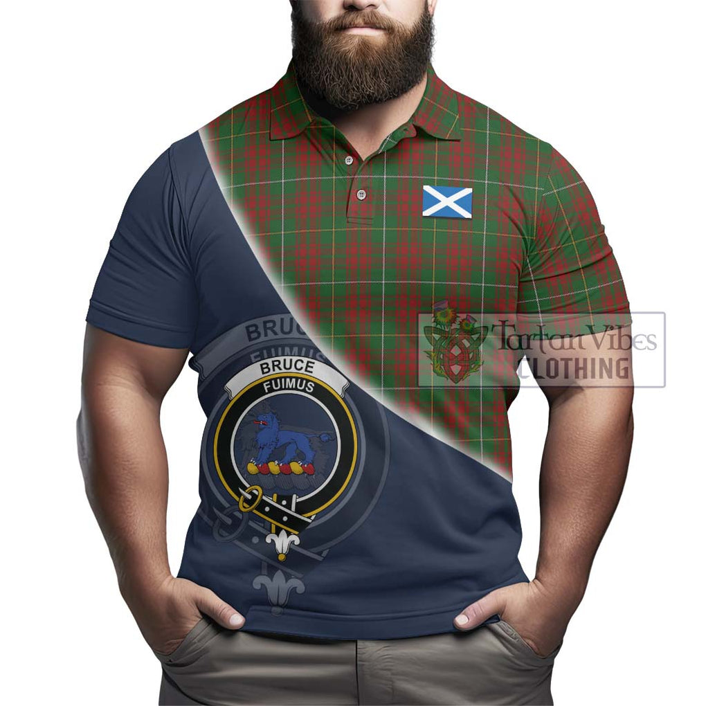 Bruce Hunting Tartan Polo Shirt with Personalised National Flag and Family Crest Half Style - Tartanvibesclothing Shop