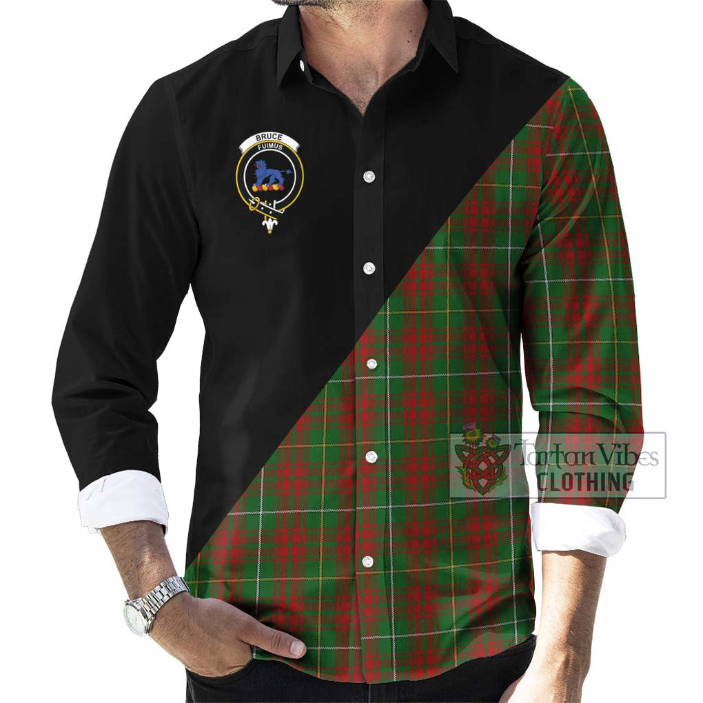 Bruce Hunting Tartan Long Sleeve Button Shirt with Family Crest and Military Logo Style - Tartanvibesclothing Shop