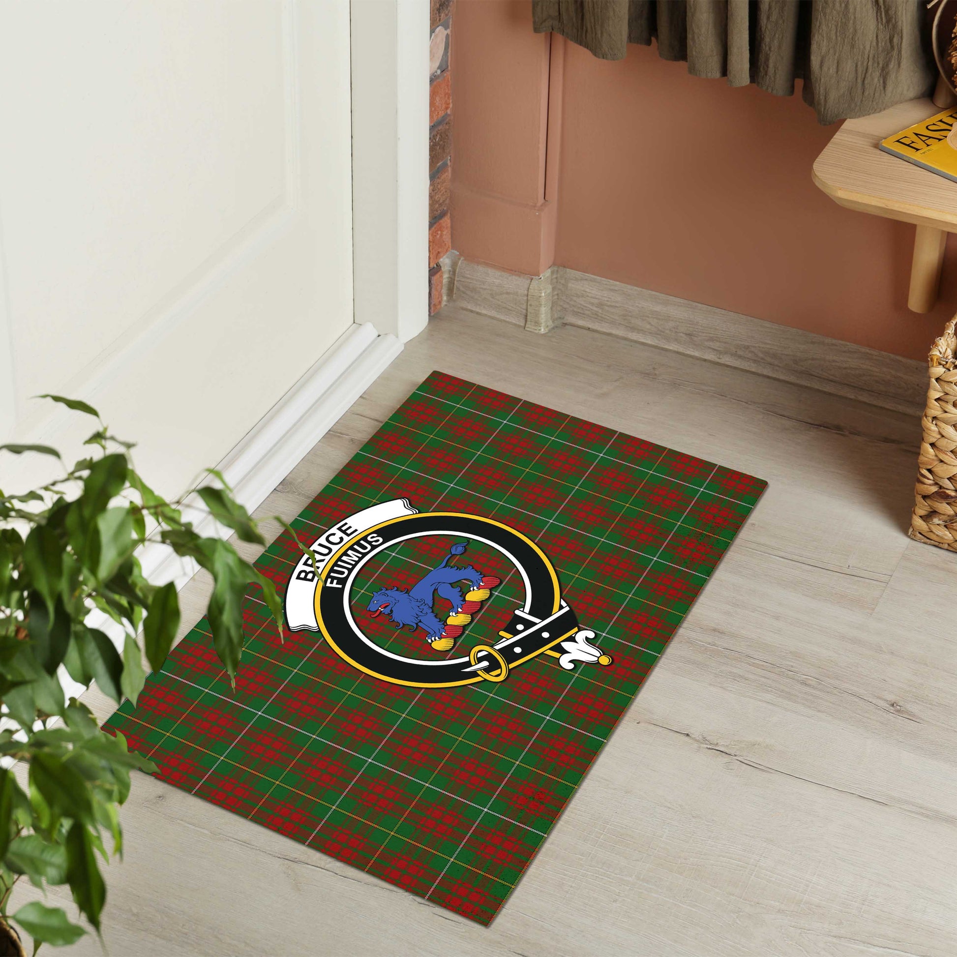 Bruce Hunting Tartan Door Mat with Family Crest - Tartanvibesclothing