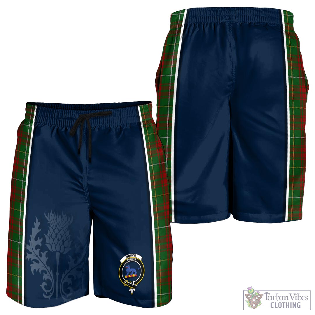 Tartan Vibes Clothing Bruce Hunting Tartan Men's Shorts with Family Crest and Scottish Thistle Vibes Sport Style