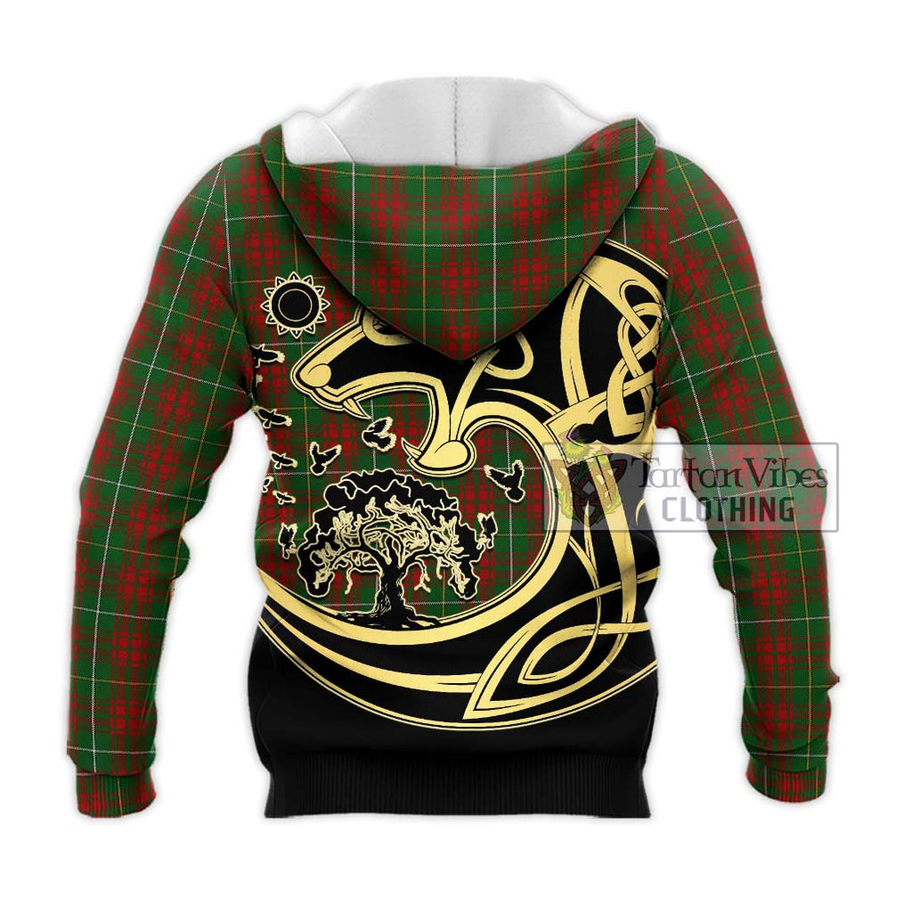 Bruce Hunting Tartan Knitted Hoodie with Family Crest Celtic Wolf Style - Tartan Vibes Clothing