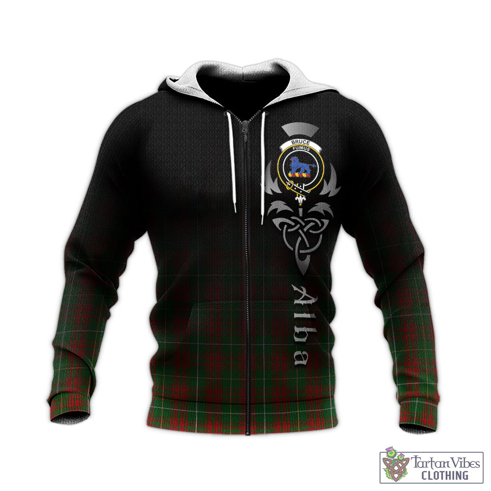 Tartan Vibes Clothing Bruce Hunting Tartan Knitted Hoodie Featuring Alba Gu Brath Family Crest Celtic Inspired