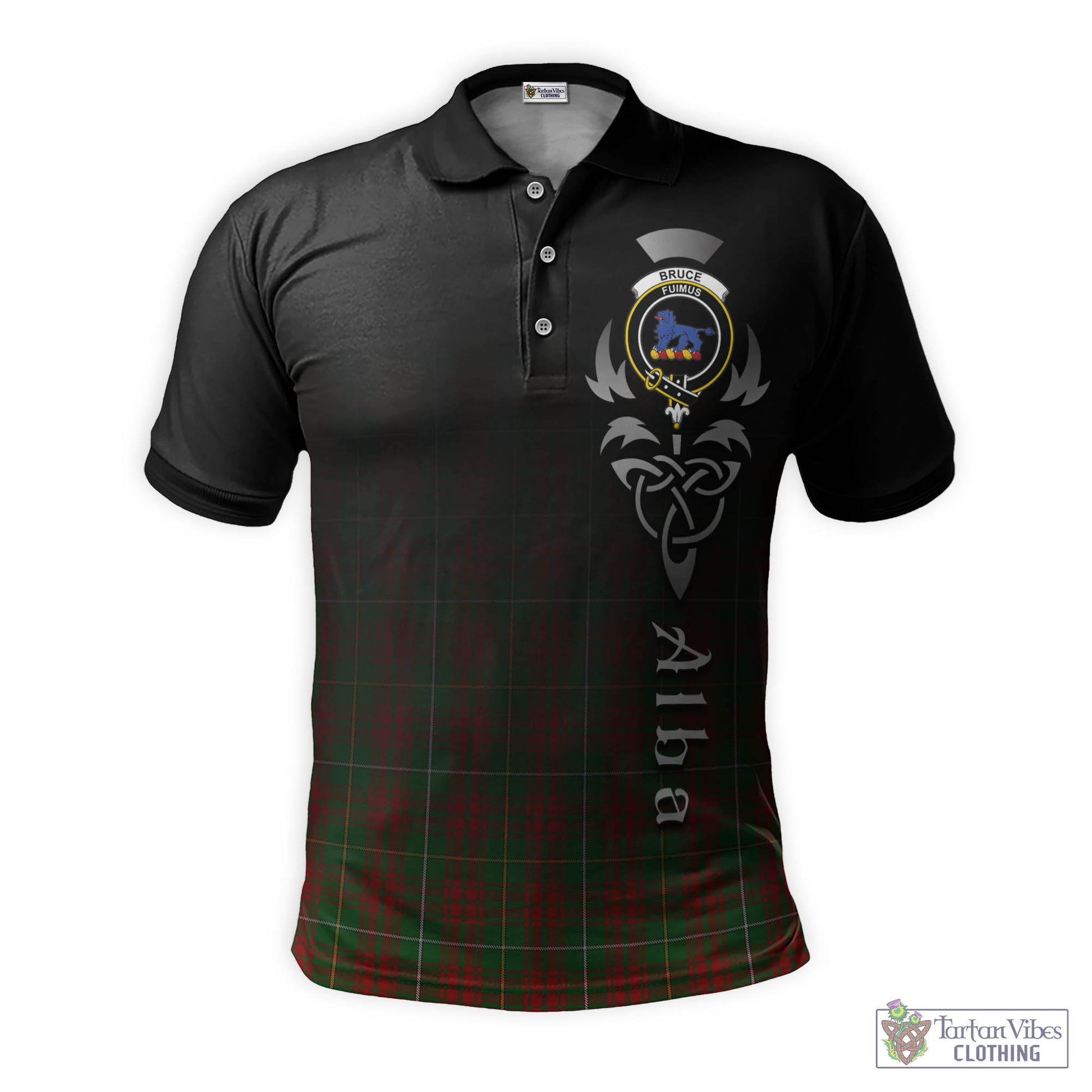 Tartan Vibes Clothing Bruce Hunting Tartan Polo Shirt Featuring Alba Gu Brath Family Crest Celtic Inspired