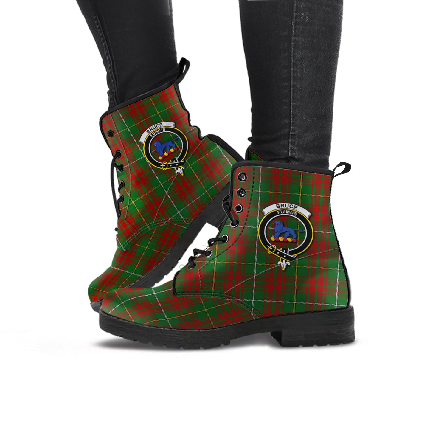 Bruce Hunting Tartan Leather Boots with Family Crest - Tartanvibesclothing