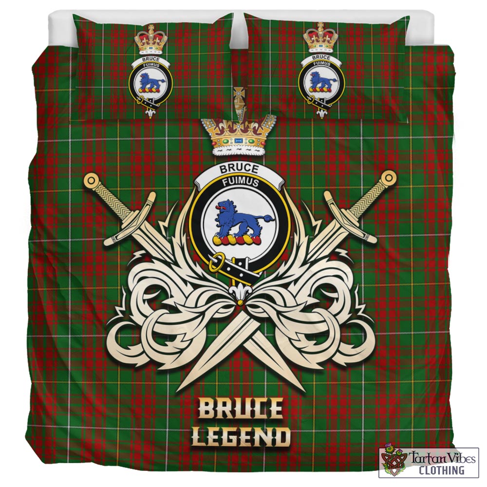 Tartan Vibes Clothing Bruce Hunting Tartan Bedding Set with Clan Crest and the Golden Sword of Courageous Legacy