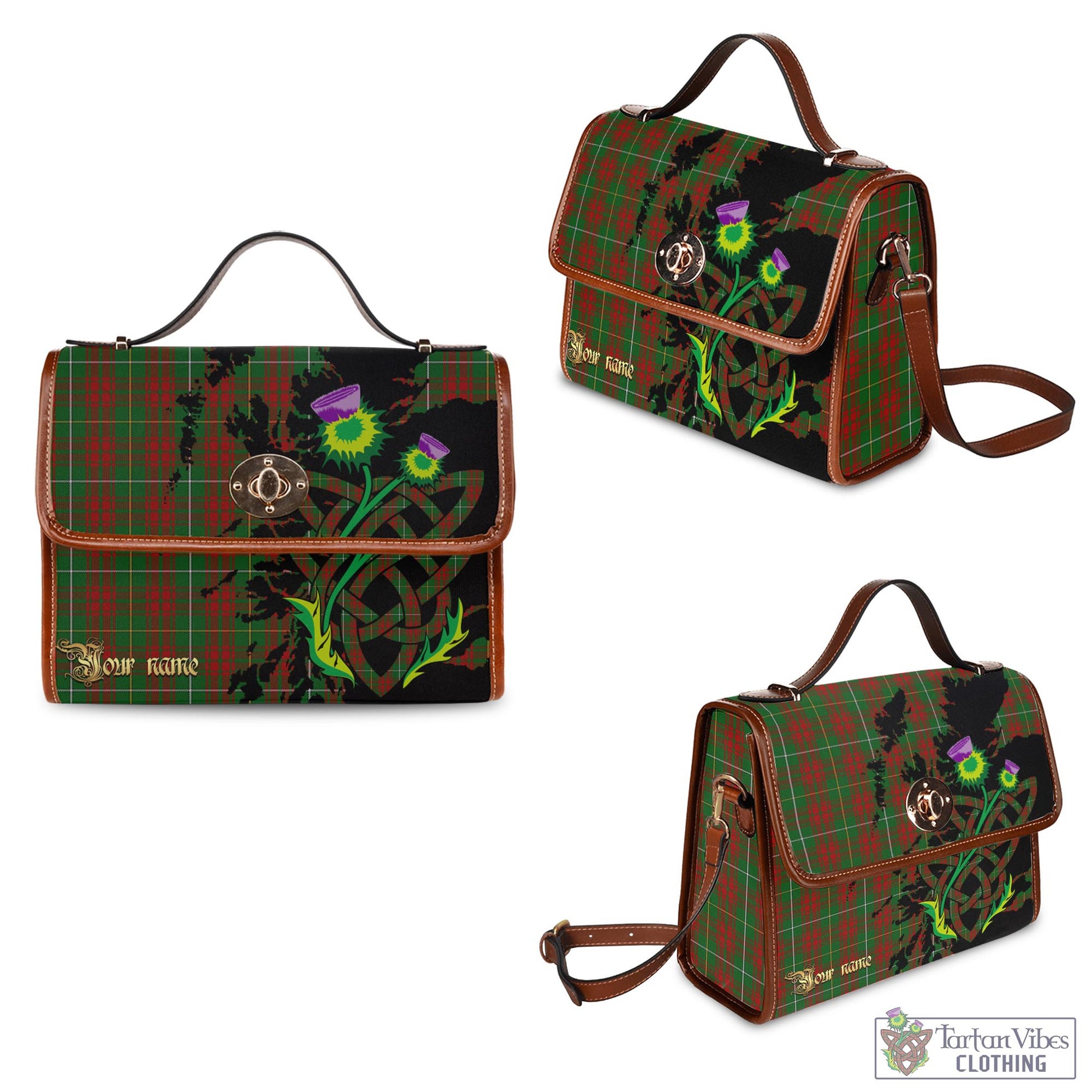 Tartan Vibes Clothing Bruce Hunting Tartan Waterproof Canvas Bag with Scotland Map and Thistle Celtic Accents