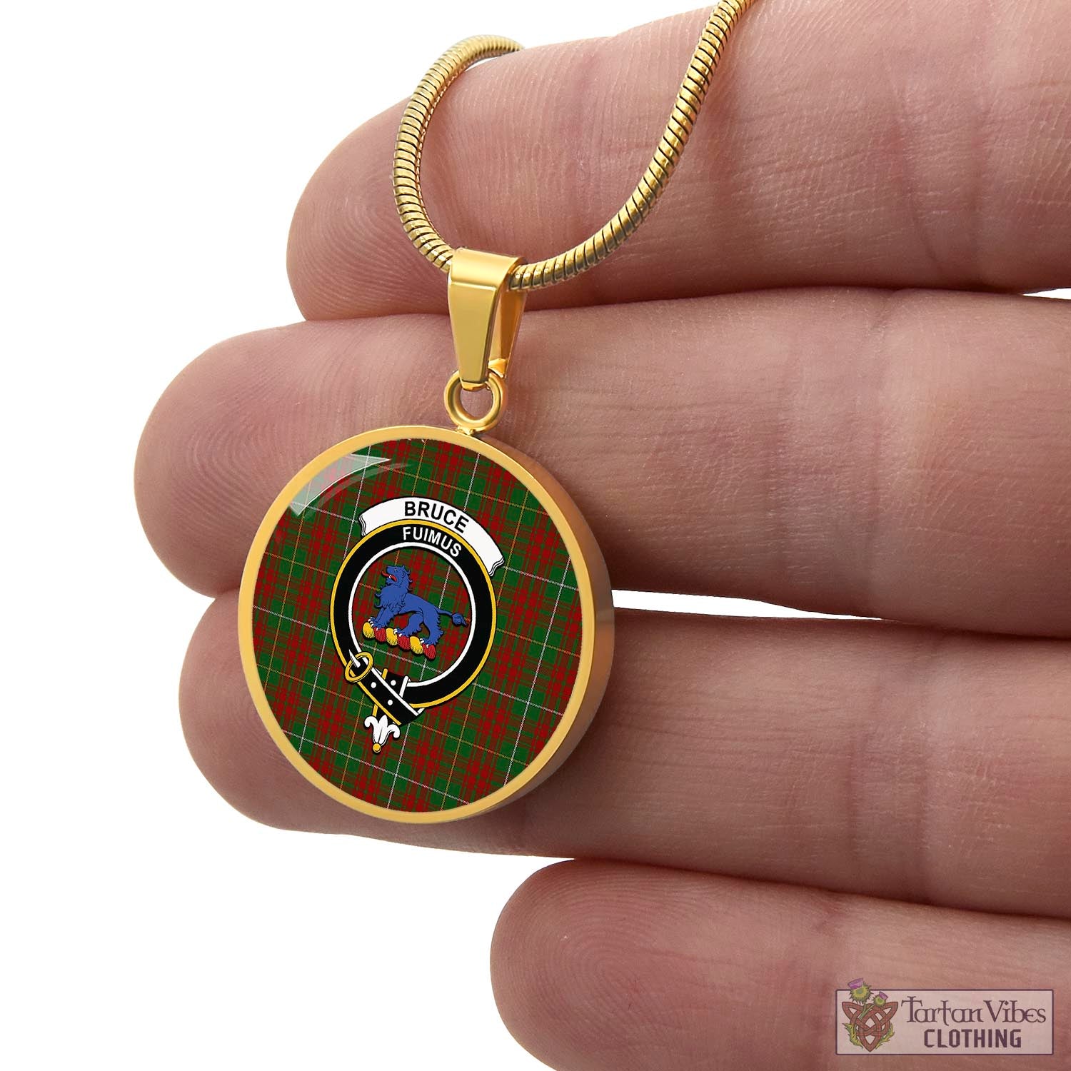 Tartan Vibes Clothing Bruce Hunting Tartan Circle Necklace with Family Crest