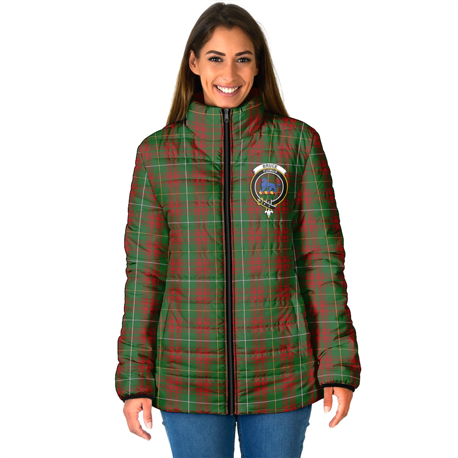 Bruce Hunting Tartan Padded Jacket with Family Crest - Tartan Vibes Clothing