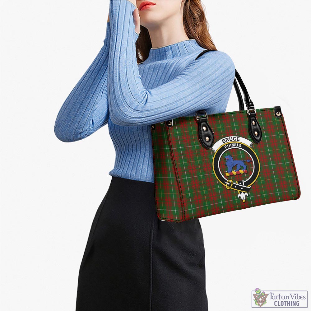 Tartan Vibes Clothing Bruce Hunting Tartan Luxury Leather Handbags with Family Crest