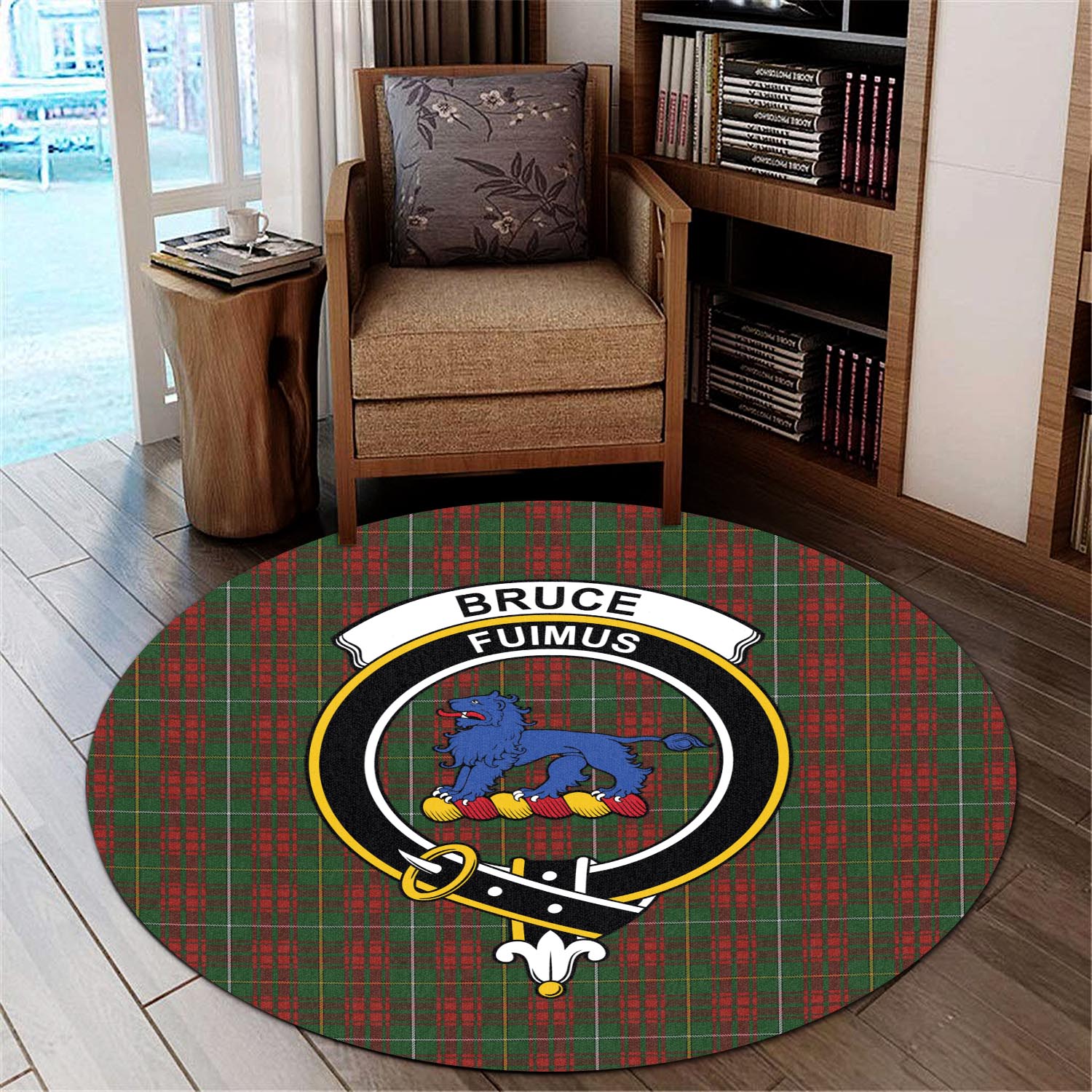 Bruce Hunting Tartan Round Rug with Family Crest - Tartanvibesclothing