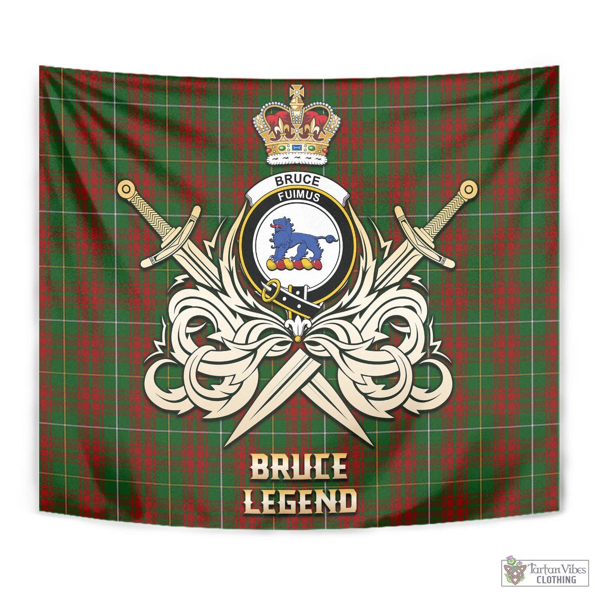 Tartan Vibes Clothing Bruce Hunting Tartan Tapestry with Clan Crest and the Golden Sword of Courageous Legacy