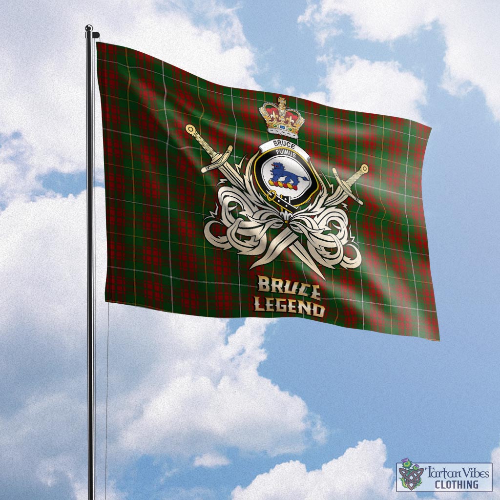 Tartan Vibes Clothing Bruce Hunting Tartan Flag with Clan Crest and the Golden Sword of Courageous Legacy