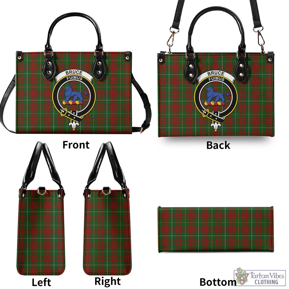 Tartan Vibes Clothing Bruce Hunting Tartan Luxury Leather Handbags with Family Crest