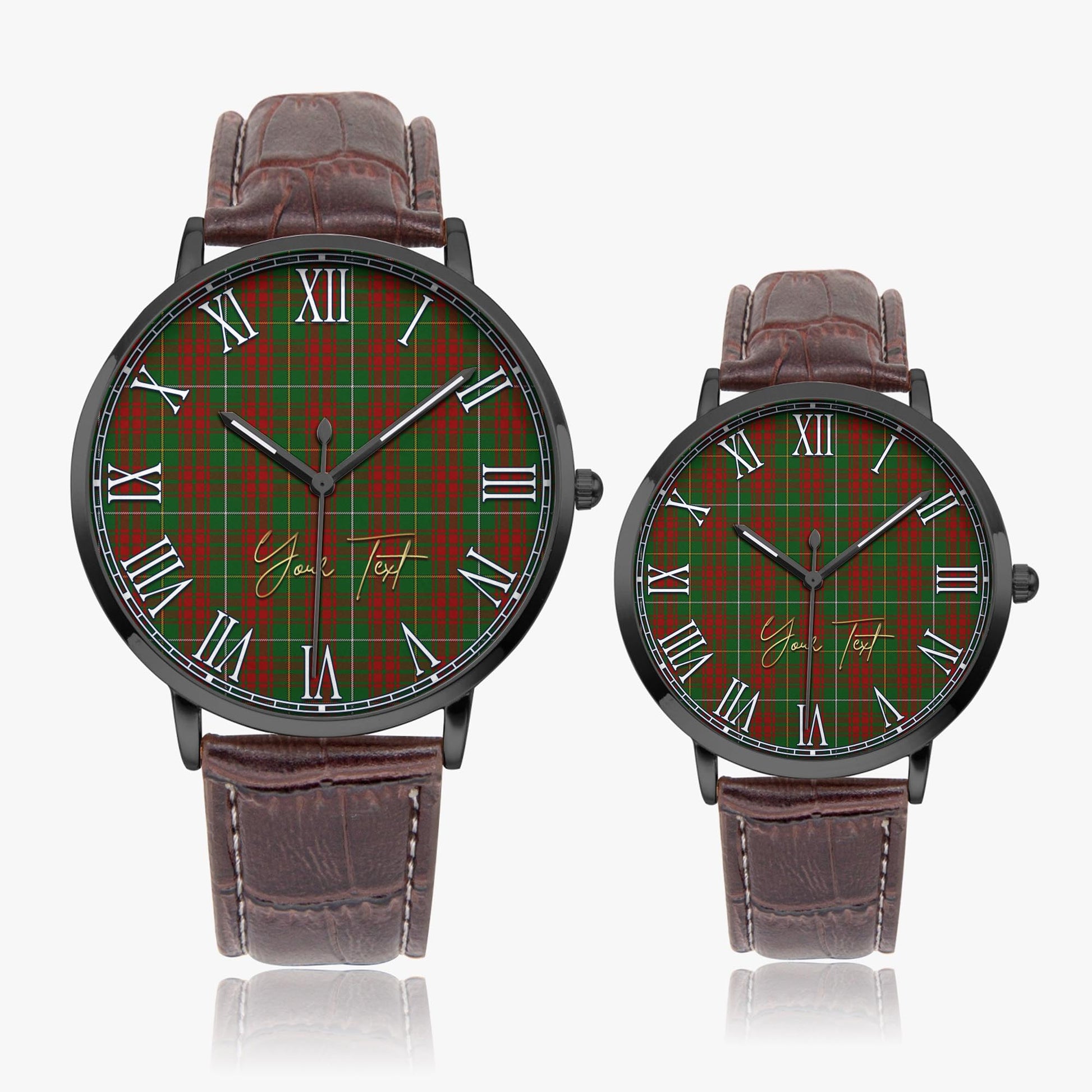 Bruce Hunting Tartan Personalized Your Text Leather Trap Quartz Watch Ultra Thin Black Case With Brown Leather Strap - Tartanvibesclothing