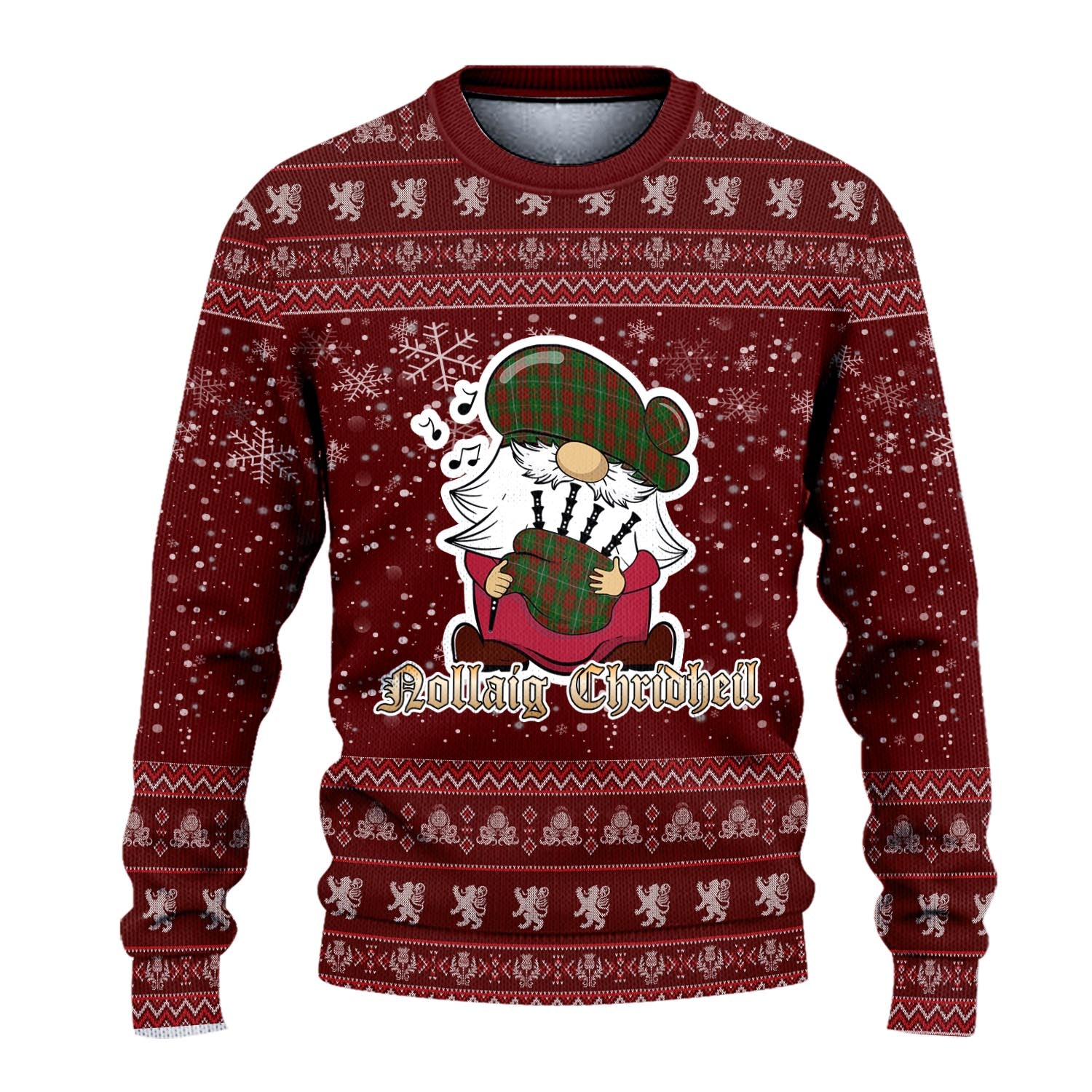 Bruce Hunting Clan Christmas Family Knitted Sweater with Funny Gnome Playing Bagpipes - Tartanvibesclothing