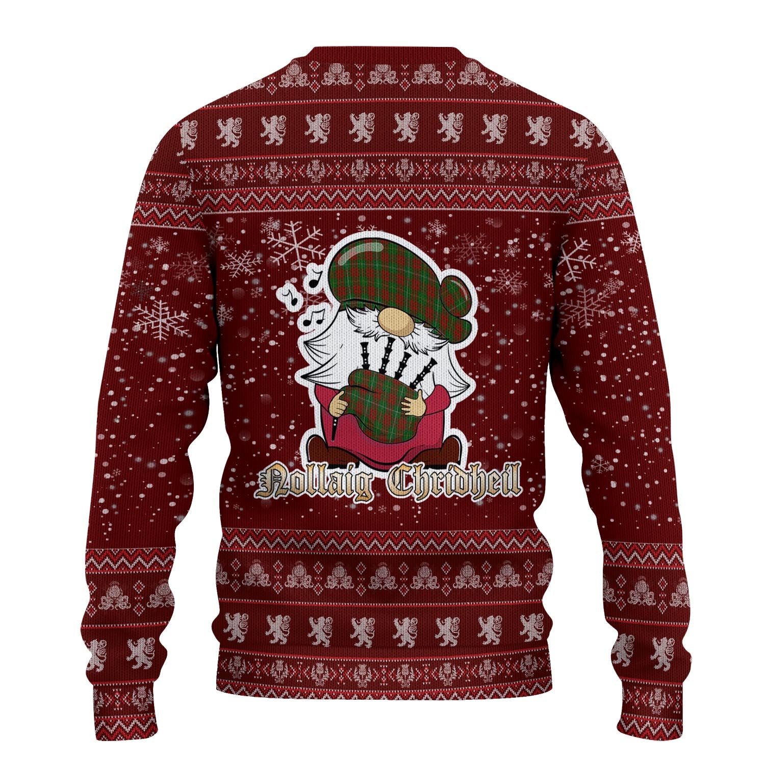 Bruce Hunting Clan Christmas Family Knitted Sweater with Funny Gnome Playing Bagpipes - Tartanvibesclothing