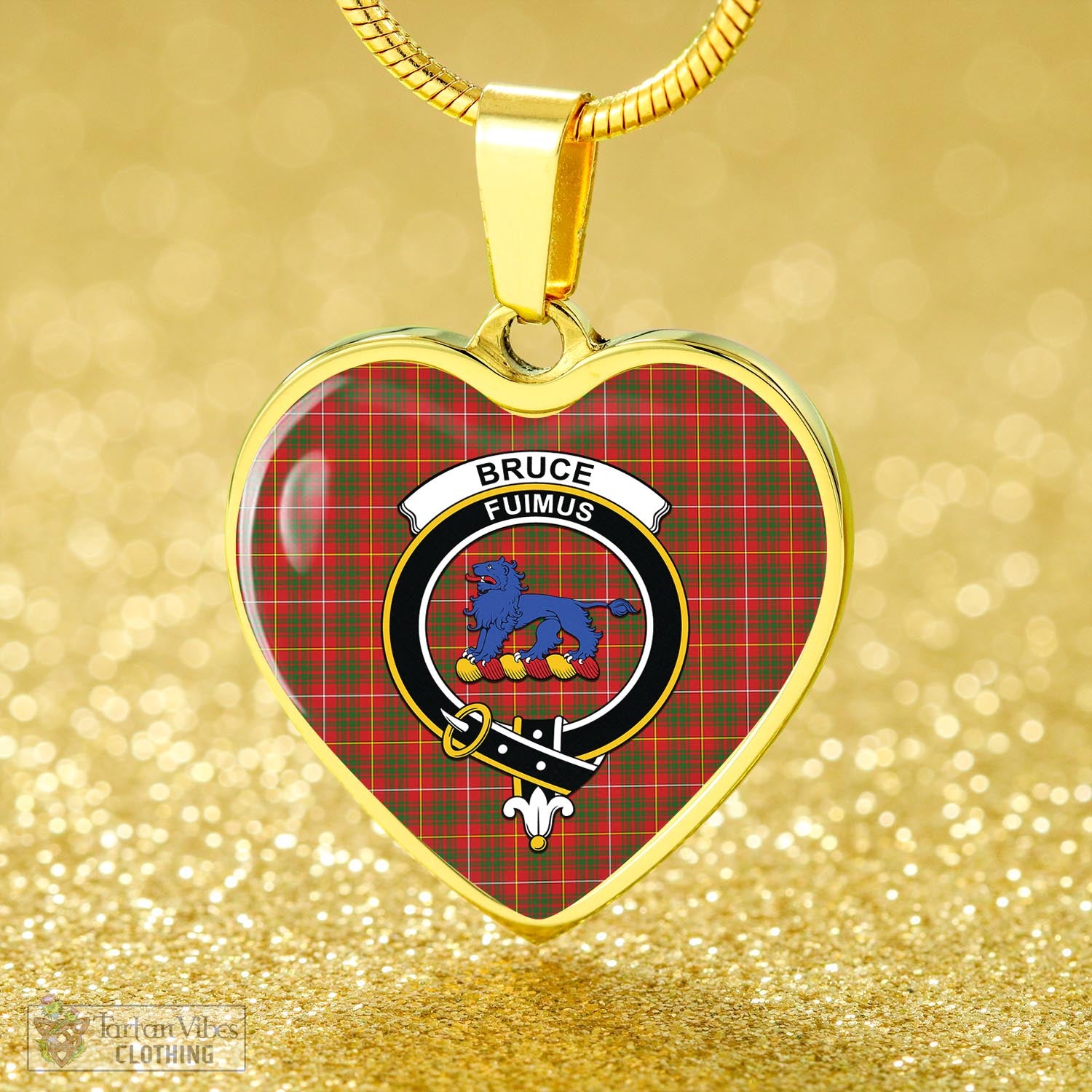 Tartan Vibes Clothing Bruce Modern Tartan Heart Necklace with Family Crest