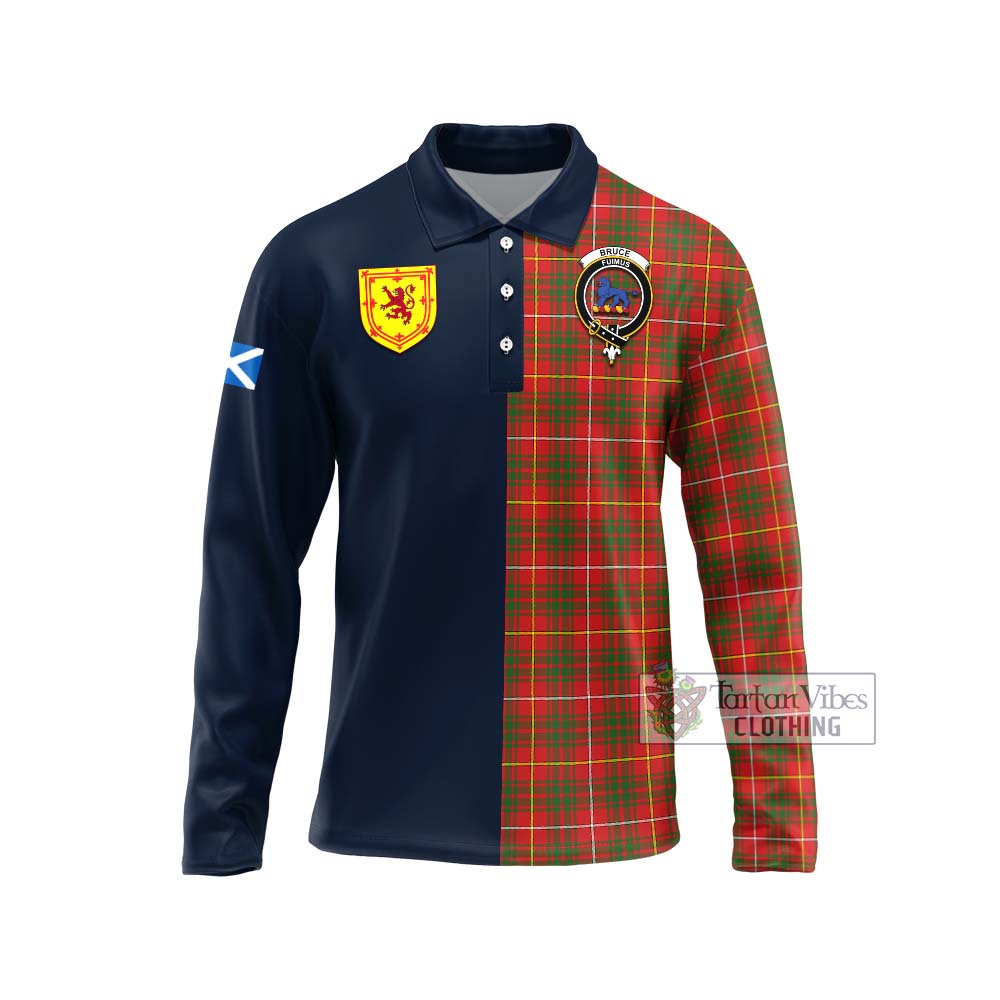 Tartan Vibes Clothing Bruce Modern Tartan Long Sleeve Polo Shirt with Scottish Lion Royal Arm Half Style