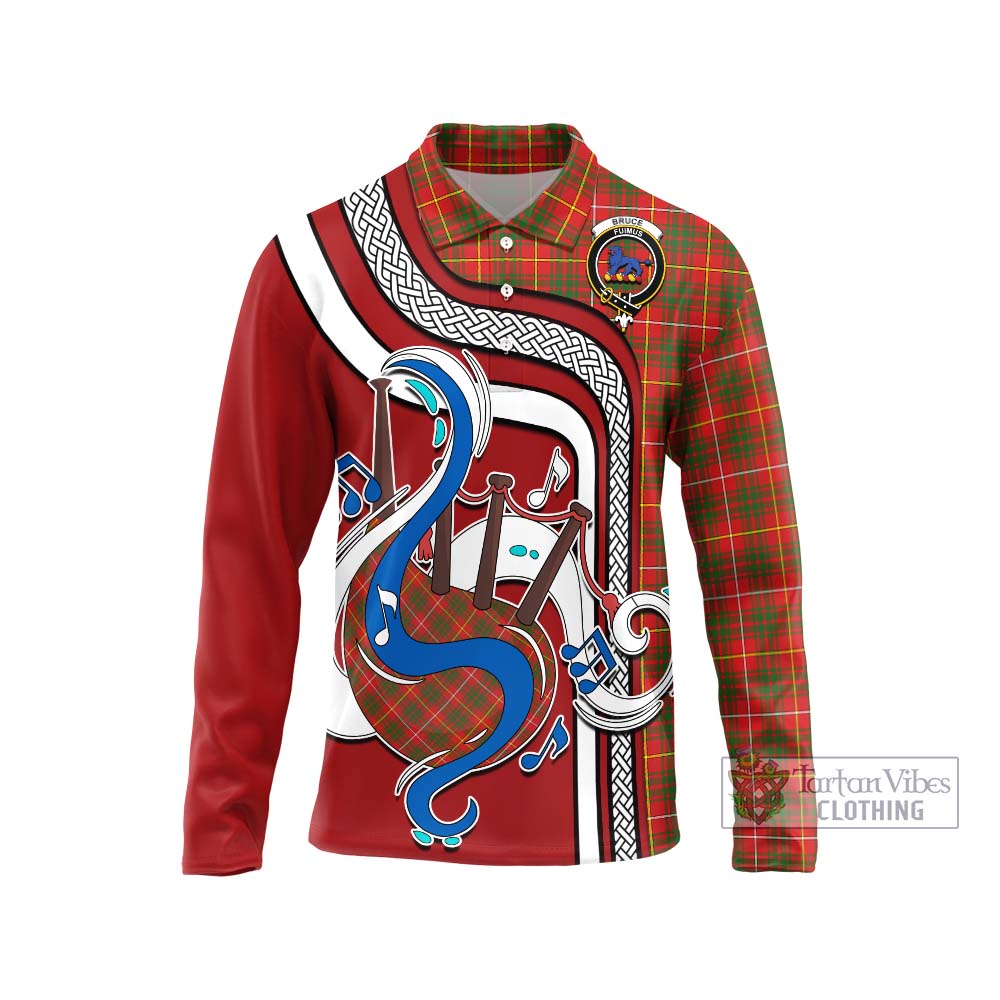 Tartan Vibes Clothing Bruce Modern Tartan Long Sleeve Polo Shirt with Epic Bagpipe Style