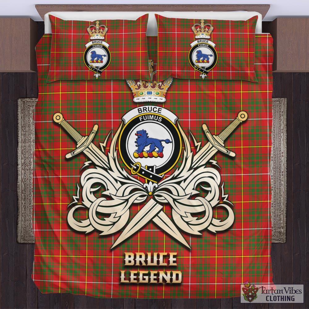 Tartan Vibes Clothing Bruce Modern Tartan Bedding Set with Clan Crest and the Golden Sword of Courageous Legacy