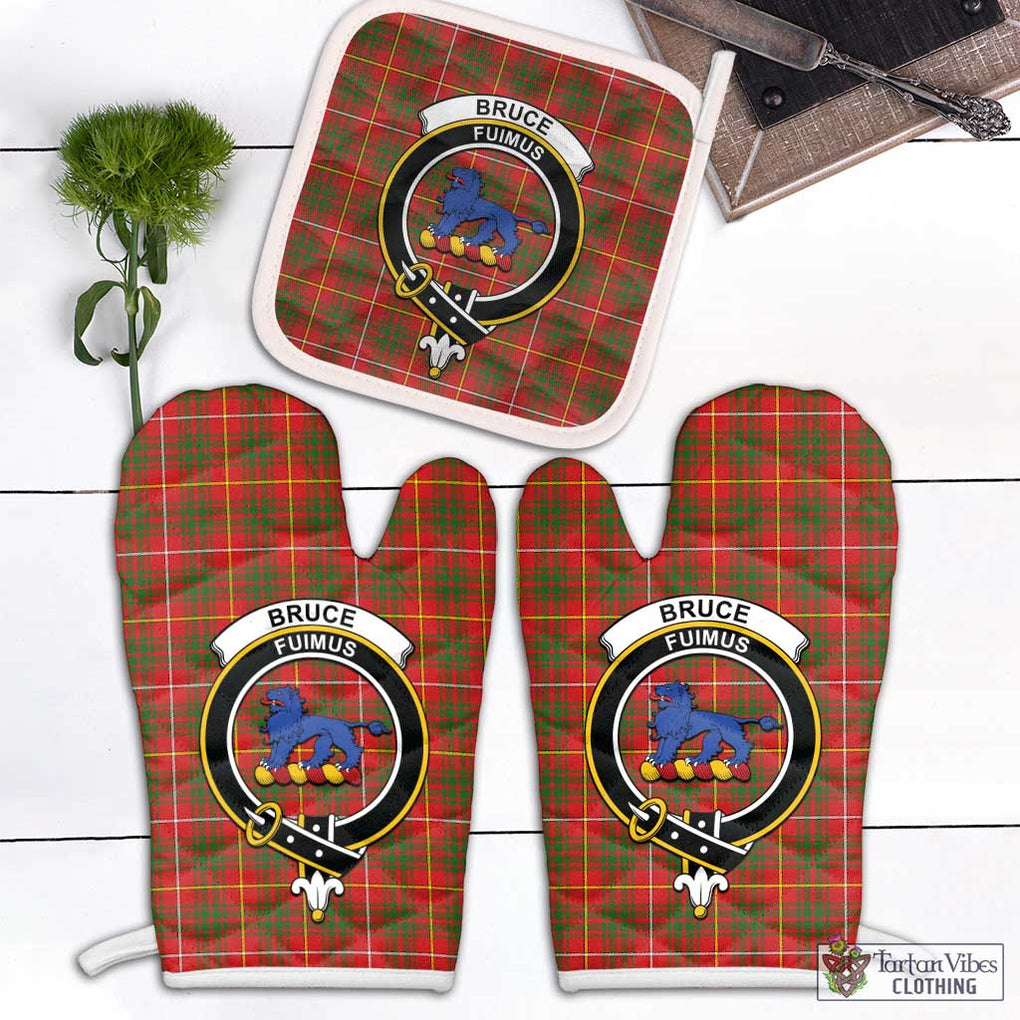 Bruce Modern Tartan Combo Oven Mitt & Pot-Holder with Family Crest Combo 1 Oven Mitt & 1 Pot-Holder White - Tartan Vibes Clothing