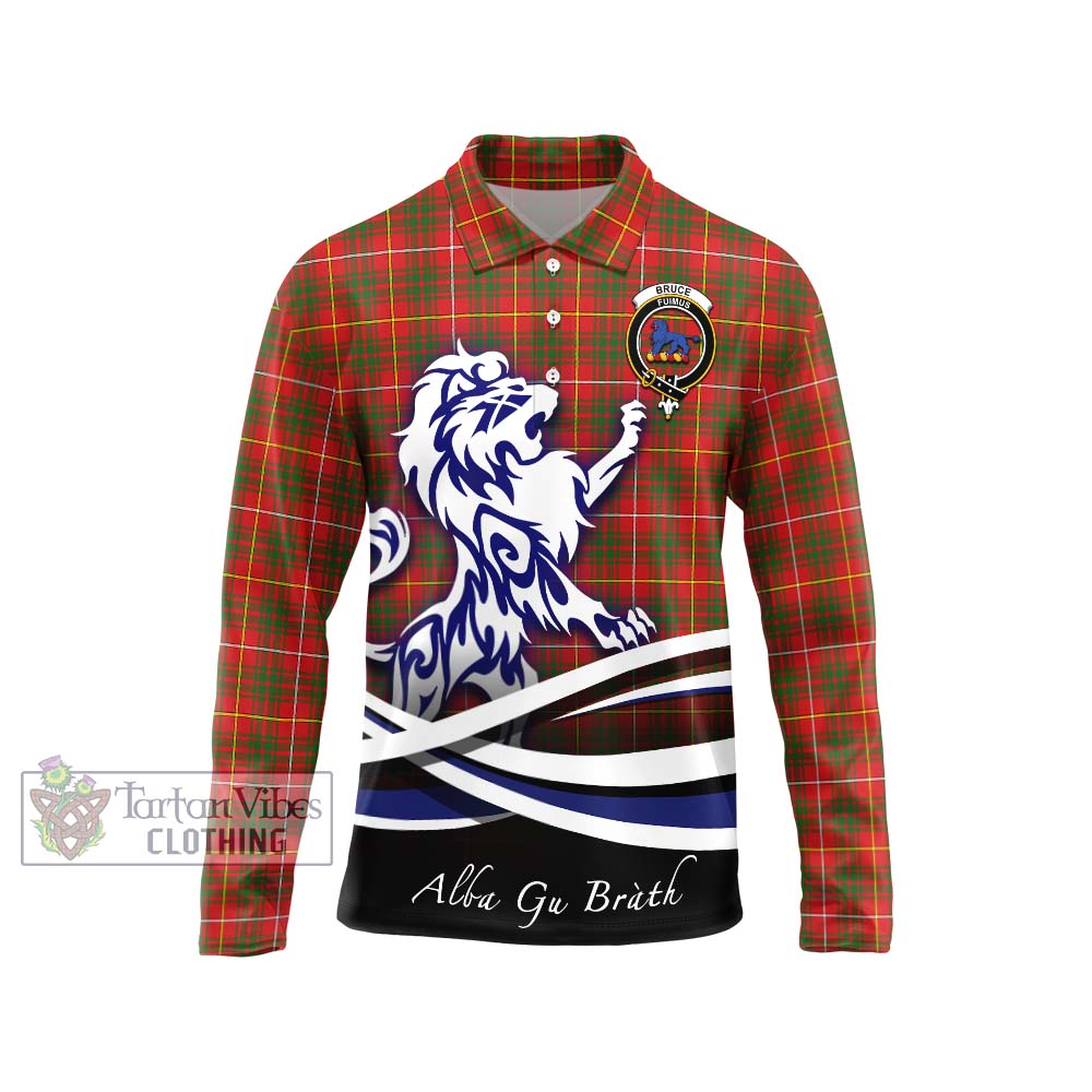 Bruce Modern Tartan Long Sleeve Polo Shirt with Alba Gu Brath Regal Lion Emblem Unisex - Tartanvibesclothing Shop