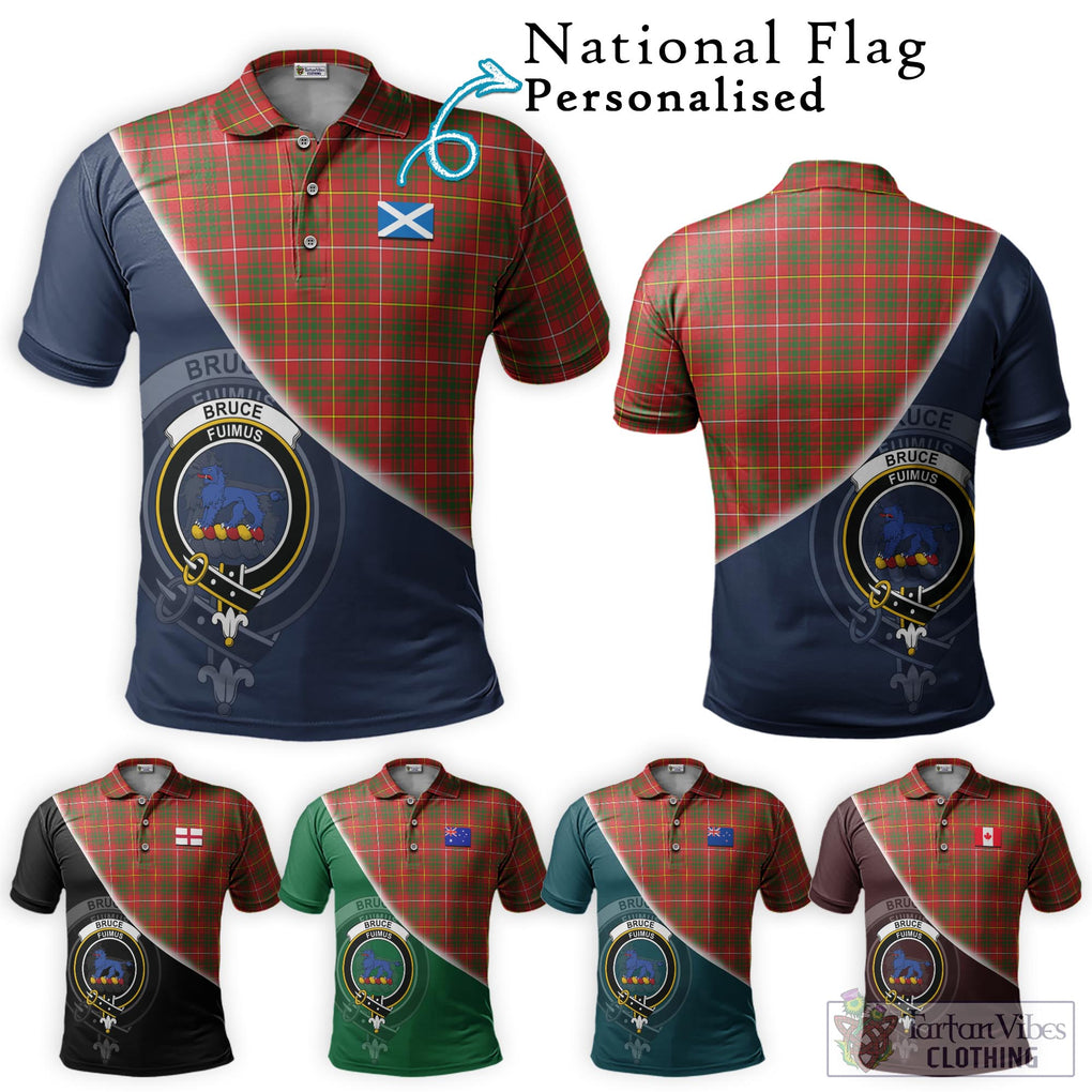 Bruce Modern Tartan Polo Shirt with Personalised National Flag and Family Crest Half Style Maroon - Tartanvibesclothing Shop