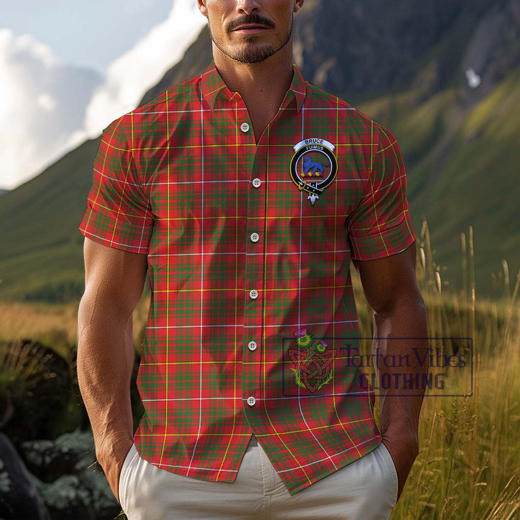 Bruce Modern Tartan Cotton Hawaiian Shirt with Family Crest Adult - Tartan Vibes Clothing