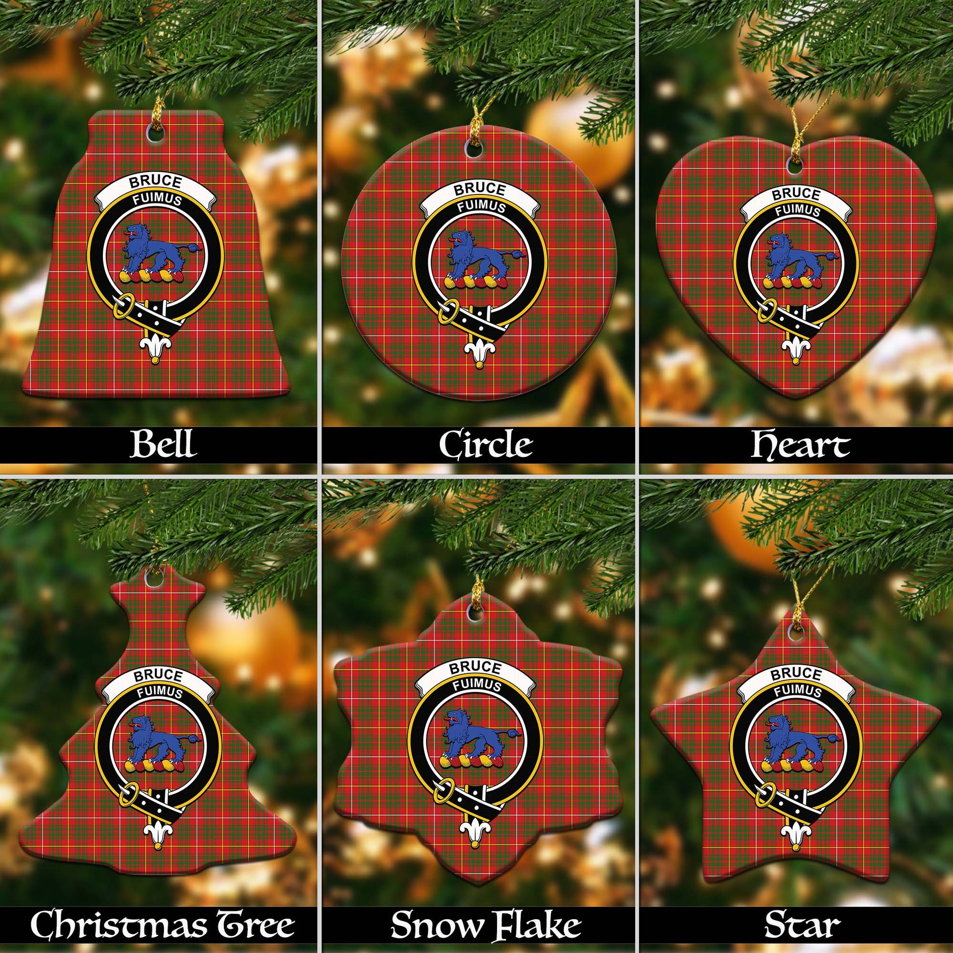 Bruce Modern Tartan Christmas Ornaments with Family Crest Ceramic Bell Pack 1: ornament * 1 piece - Tartanvibesclothing