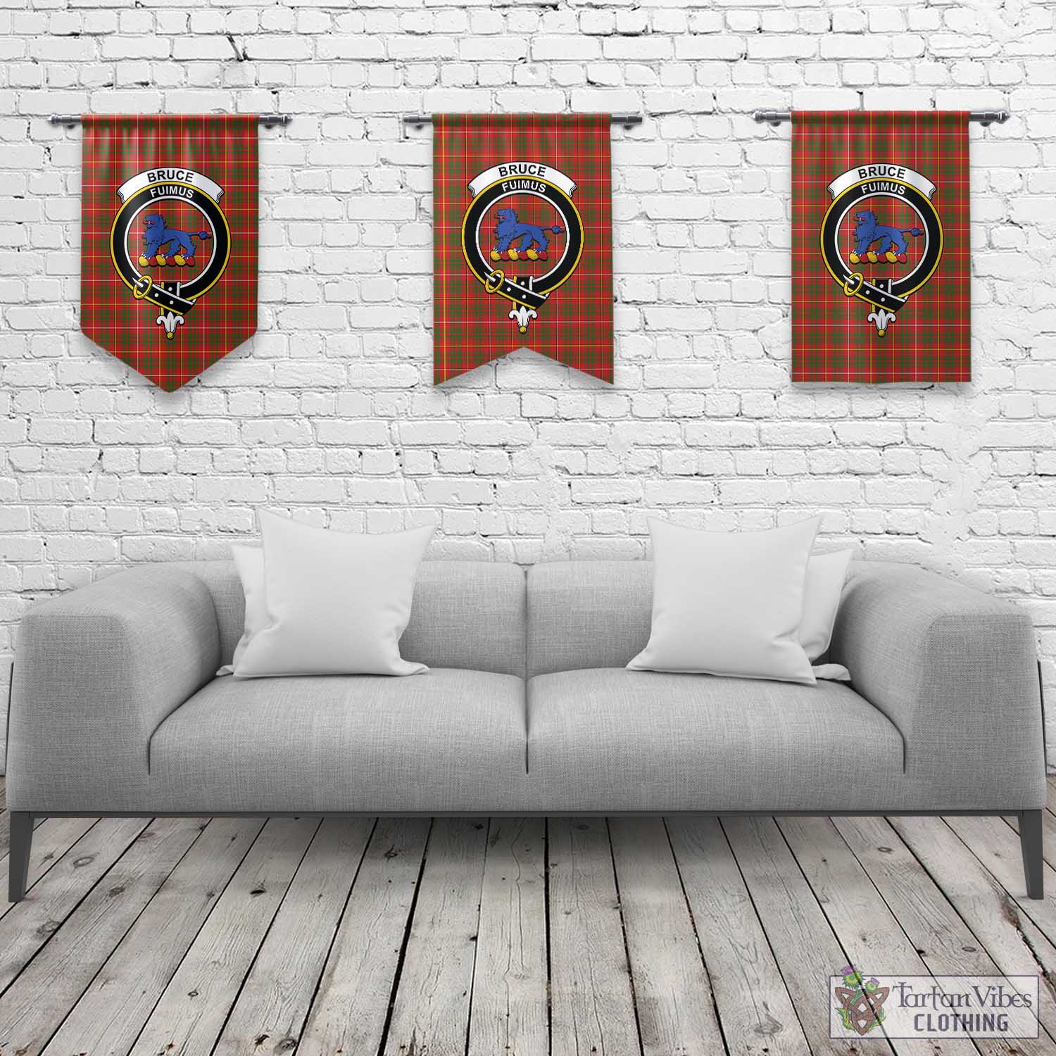 Tartan Vibes Clothing Bruce Modern Tartan Gonfalon, Tartan Banner with Family Crest