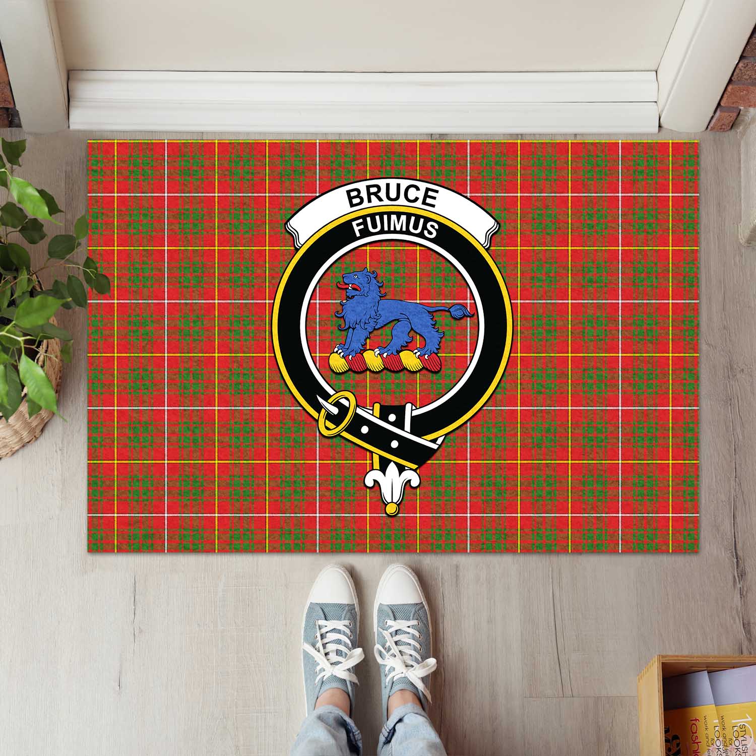 Bruce Modern Tartan Door Mat with Family Crest - Tartanvibesclothing